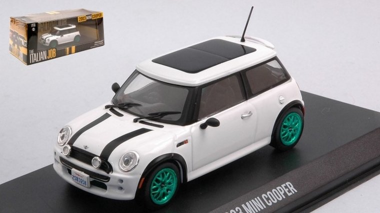 Greenlight 1:43 Mini Cooper S 2003 The Italian Job 2003 wit met zwart Green Machine version