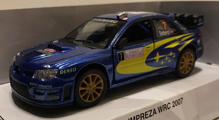 Kinsmart 1:36 Subaru Impreza WRC no7 Solberg, blauw geel 2007