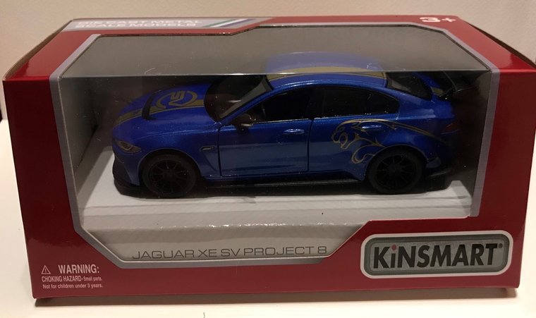 Kinsmart 1:36 Jaguar XE SV Project 8 2018 , blue with graphics