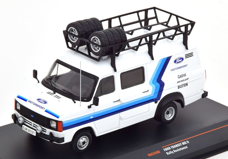 IXO 1:43 Ford Transit MK2 Ford Rally Assistanc 1979 wit blauw
