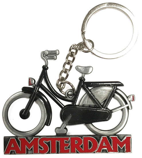 Matix sleutelhanger fiets Holland 7 cm staal zwart/zilver
