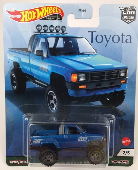 Hotwheels 1:64 Toyota pick-up truck, blue 1987, Toyota Famous Cars no 2/5