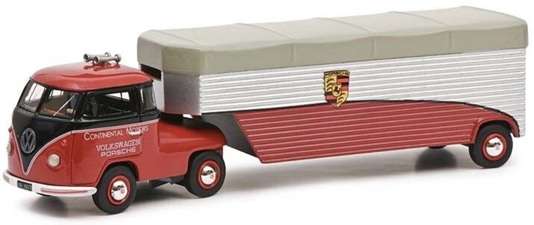 Schuco 1:64 Volkswagen T1 Renntransporter Continental Motors Porsche rood zwart