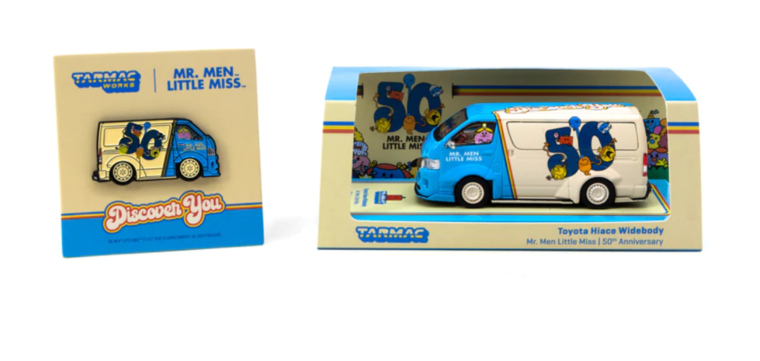 Tarmac 1:64 Toyota Hiace Widebody Mr. Men Little Miss 50th Anniversary, with Oil Can  blauw wit