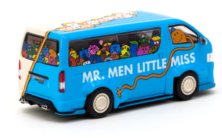 Tarmac 1:64 Toyota Hiace Widebody Mr. Men Little Miss 50th Anniversary, with Oil Can  blauw wit