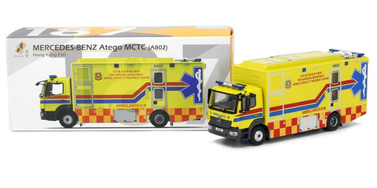 Tiny Toys 1:76 Mercedes Benz Atego MCTC ( A802 ) Hong Kong FSD 2018 No 187 geel