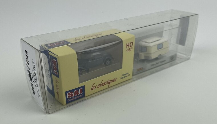 Les Classiques 1:87 Citroen Traction 11B 1952 zwart met Eriba Caravan