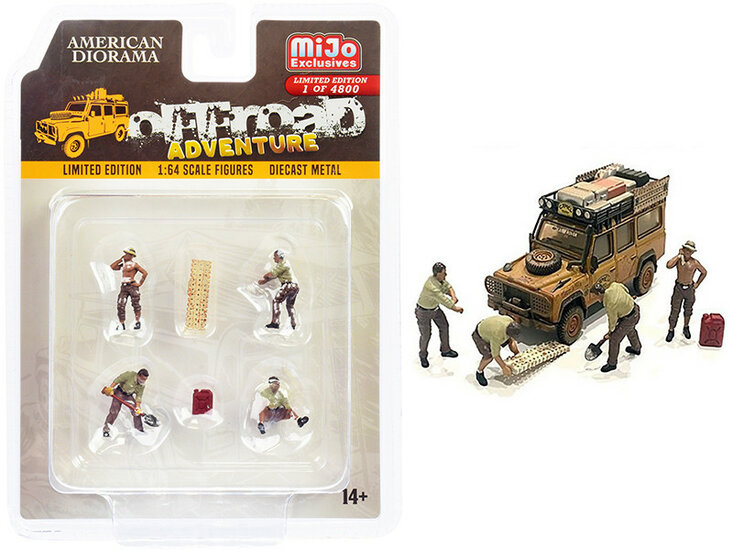 American Diorama 1:64 Off Road Adventure Mijo Figure set (set 4 figuren en 2 Accessories), excl. auto