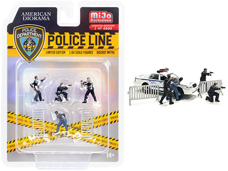 American Diorama 1:64 Police Line MiJo  set 4 Figuren en 2 Accessoires