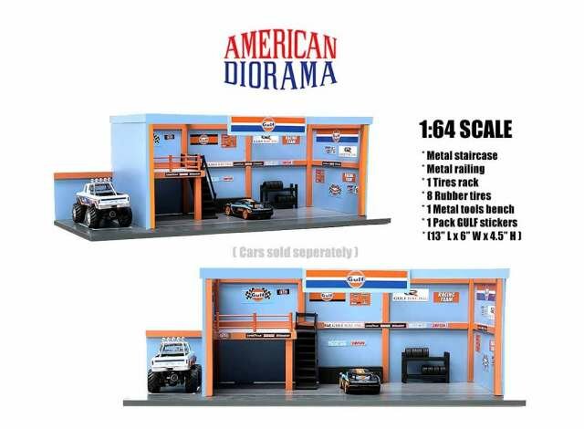 American Diorama 1:64 Garage Diorama Gulf  Oil with decals Gulf, excl. autos