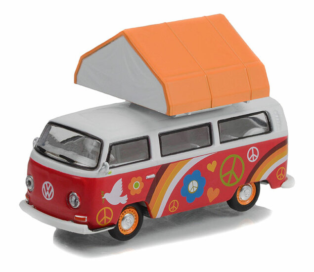 Greenlight 1&quot;64 Volkswagen Type 2, 1968 Peace and Love with Campotel Cartop Sleeper Tent The Great Outdoors series 2