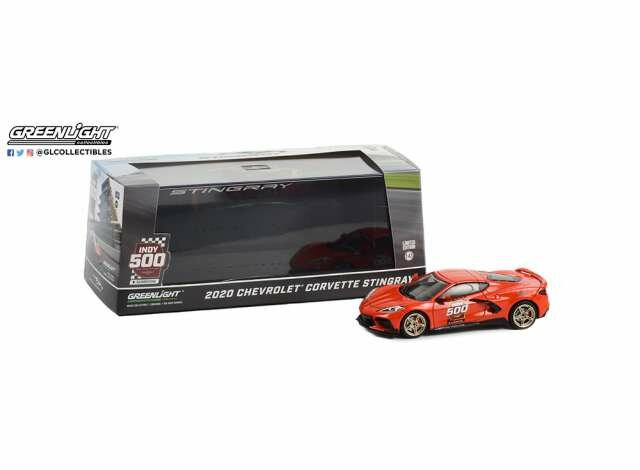 Greenlight 1:43 Chevrolet Corvette C8 Stingray Coupe 2020 oranje,  104th Running of The Indianapolis 500 Official Pace Car