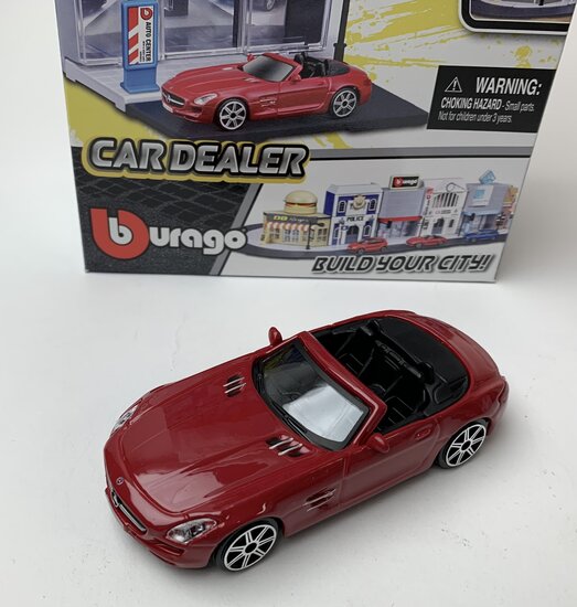 Bburago 1:43 Bburago City Car Dealer with Mercedes Benz SLS AMG Roadster rood - Build Your City Kit