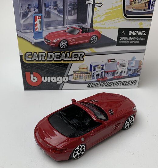 Bburago 1:43 Bburago City Car Dealer with Mercedes Benz SLS AMG Roadster rood - Build Your City Kit