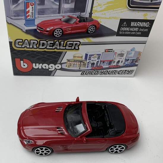 Bburago 1:43 Bburago City Car Dealer with Mercedes Benz SLS AMG Roadster rood - Build Your City Kit