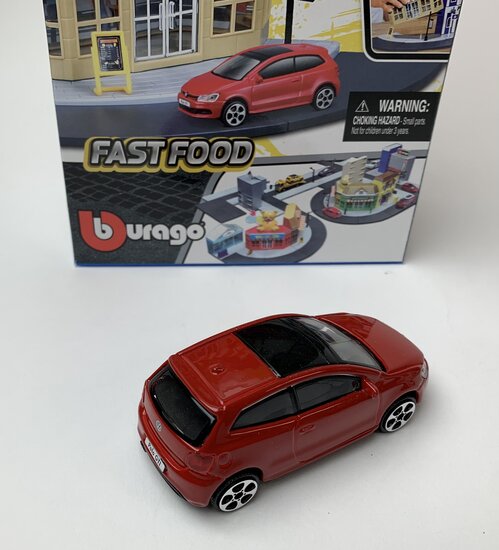 Bburago 1:43 Bburago City Fast Food with Volkswagen Polo GTI Mark 5 rood - Build Your City Kit