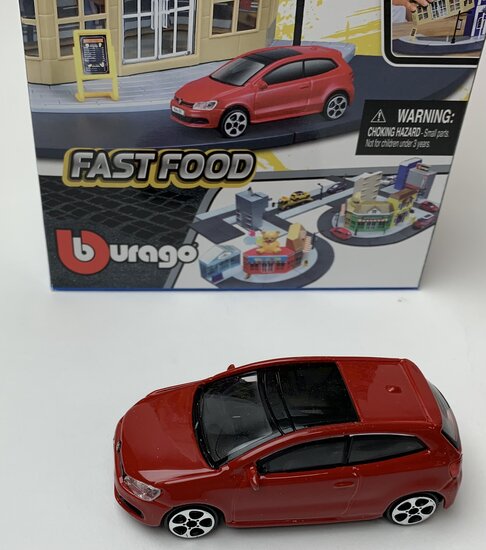 Bburago 1:43 Bburago City Fast Food with Volkswagen Polo GTI Mark 5 rood - Build Your City Kit