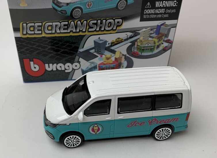 Bburago 1:43 Bburago City Ice Cream Shop with Volkswagen T6 Transporter 2020 - Build Your City Kit