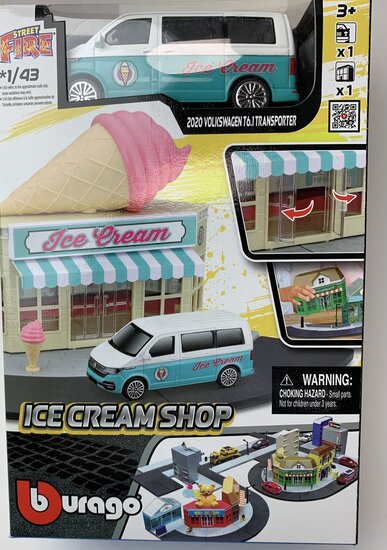 Bburago 1:43 Bburago City Ice Cream Shop with Volkswagen T6 Transporter 2020 - Build Your City Kit