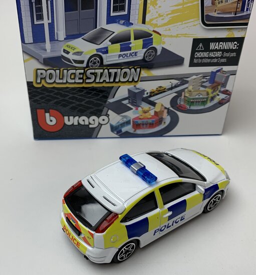Bburago 1:43 Bburago City Politie Station with Ford Focus ST 2013 wit blauw - Build Your City Kit