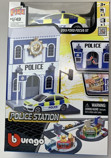 Bburago 1:43 Bburago City Politie Station with Ford Focus ST 2013 wit blauw - Build Your City Kit