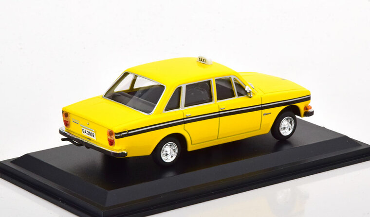 Atlas 1:43 Volvo 144S 1970 geel Stokholm Taxi in blisterverpakking Taxi Collection