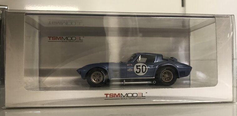 True Scale 1:43 Chevrolet Corvette 1963 Grand Sport Coupe no 50 R Penske Nassau Speedweek blauw