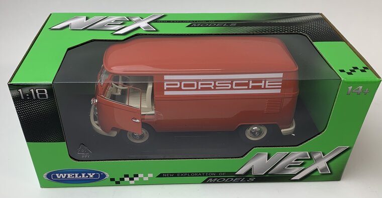 Welly 1:18 Volkswagen T1 bus &quot;Porsche&quot; rood