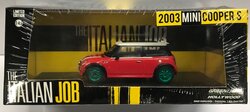 Greenlight 1:43 Mini Cooper S 2003 "The Italian Job 2003" met groene wieldop rood wit