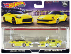Hotwheels 1:64 Nissan Z Proto Yellow with Black Top and Nissan Fairlady Z Yellow "Car Culture" Set of 2 Cars 