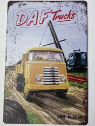 Vintage Metalenplaats DAF Trucks geel afmeting 20x30 cm