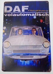 Vintage Metalenplaats DAF Volautomatisch blauw wit afmeting 20x30 cm