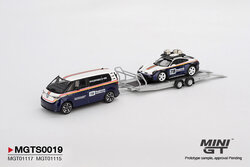 Mini GT 1:64 Set Porsche Centrum Gelderland Roughroads met Porsche 911 Dakar no 718 & Volkswagen ID. Buzz & Trailer. Verwacht 02-2026