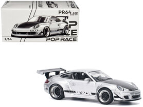 Pop Race 1:64 Porsche RWB 997 Silver Metallic with Black Stripes and Hood 