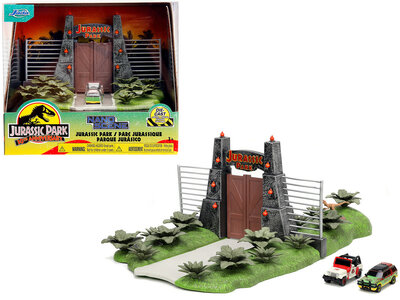 Jada Toys Jurassic Park Theme Park Diorama with Jeep Wrangler and Ford Explorer 30th Anniversary 