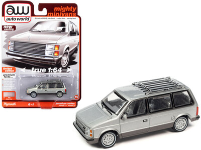 Auto World 1:64 Plymouth Voyager 1985, Minivan Radiant Silver Metallic with Roofrack 