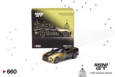 Mini GT 1:64 Bentley Mulliner Bacalar 2023 Christmas Edition ​Limited 9999 pieces, goud zwart LHD