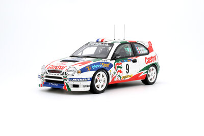 Otto Mobile 1:18 Toyota Corolla WRC no 9 D. Auriol Rally Catalunya 1998. Levering mei 2024