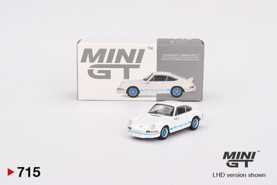 Mini GT 1:64 Porsche 911 Carrera RS 2.7 Grand Prix White with Blue Livery LHD