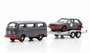 Schuco 1:87 Set Volkswagen T2 Bus met trailer en Volkswgen Golf I GTI grijs_